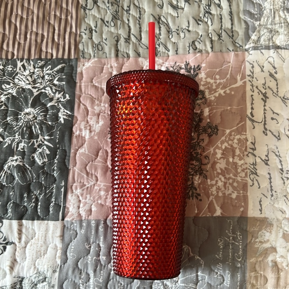 Red Studded Tumbler with Straw - Picture 2 of 6